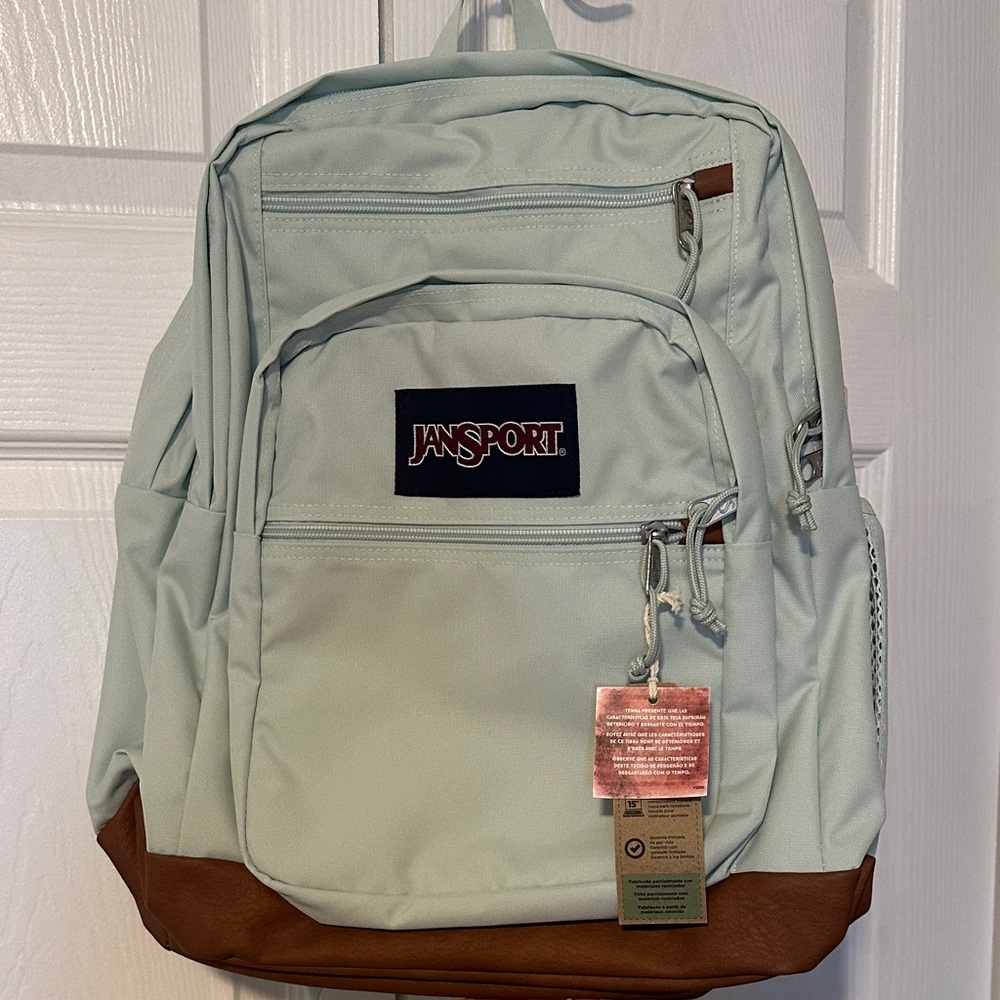 JanSport Light Green and Brown Backpack